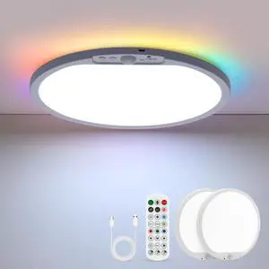 10000mah Battery Powered Rechargeable Motion Sensor Ceiling Lights with Remote, 12 Inch Wireless Waterproof Shower Magnetic RGB Overhead Lighting with Backlight for Bedroom Bathroom 2pack 10000mah Battery Powered Rechargeable Motion Sensor Ceiling Lights with Remote, 12 Inch Wireless Waterproof Shower Magnetic RGB Overhead Lighting with Backlight for Bedroom Bathroom 2pack