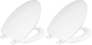 CHURCH Toilet Seat, Easy Clean Hinges Release for Deep Cleans, Durable Enameled Wood Seat, Elongated, White (Pack of 2) CHURCH Toilet Seat, Easy Clean Hinges Release for Deep Cleans, Durable Enameled Wood Seat, Elongated, White (Pack of 2)