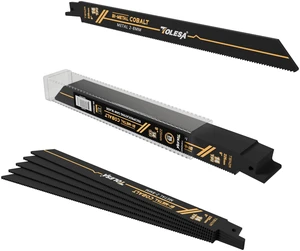 Bi-Metal Reciprocating Saw Blades, 9" 14TPI, Heavy Metal, 25-Pack Bi-Metal with 8% Cobalt, 14TPI Precision-Set Teeth, 0.9mm Thin Wall, Cuts Sheet Metal, Pipes, Rebar Bi-Metal Reciprocating Saw Blades, 9" 14TPI, Heavy Metal, 25-Pack Bi-Metal with 8% Cobalt, 14TPI Precision-Set Teeth, 0.9mm Thin Wall, Cuts Sheet Metal, Pipes, Rebar