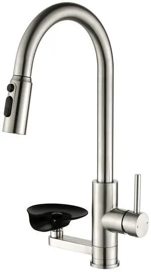 Kitchen Faucet with Cup Washer Pull Down Sprayer Stainless Steel Kitchen Sink Faucet with Deck Plate Glass Rinser Single Hole Brushed Nickel Kitchen Faucet with Cup Washer Pull Down Sprayer Stainless Steel Kitchen Sink Faucet with Deck Plate Glass Rinser Single Hole Brushed Nickel