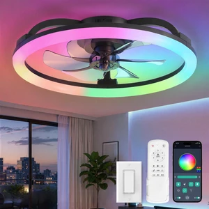 23" Ceiling Fans with Lights and Remote for Bedroom, Black RGB Low Profile Fan Light, 3000K-6000K Stepless Dimmable, 6 Speed, Reversible DC Motor, APP & Remote Control, Low Noice 23" Ceiling Fans with Lights and Remote for Bedroom, Black RGB Low Profile Fan Light, 3000K-6000K Stepless Dimmable, 6 Speed, Reversible DC Motor, APP & Remote Control, Low Noice