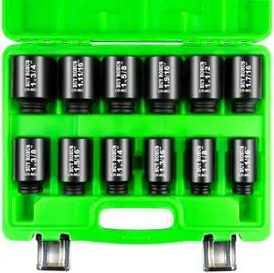 1/2"12-Piece Extended Drive Impact Socket Set, Deep SAE Spindle Axle Nut Impact Socket Set, Cr-Mo, 1-1/16, 1-1/8, 1-3/16, 1-1/4, 1-5/16, 1-3/8, 1-7/16, 1-1/2, 1-9/16, 1-5/8, 1-11/16, 1-3/4 Socket 1/2"12-Piece Extended Drive Impact Socket Set, Deep SAE Spindle Axle Nut Impact Socket Set, Cr-Mo, 1-1/16, 1-1/8, 1-3/16, 1-1/4, 1-5/16, 1-3/8, 1-7/16, 1-1/2, 1-9/16, 1-5/8, 1-11/16, 1-3/4 Socket