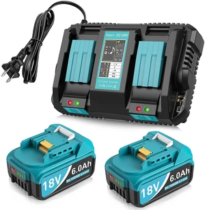 2Packs 6.0Ah Replacement for Makita Battery 18V with 2-Port Charger 2Packs 6.0Ah Replacement for Makita Battery 18V with 2-Port Charger