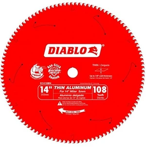 Saw Blade - 14" Diameter, 108 TCG Teeth, 1" Arbor for Thin Aluminum Cutting -.091" Kerf, -5 Degree Hook Angle.098" Plate, 5000 Max RPM - D14108N Saw Blade - 14" Diameter, 108 TCG Teeth, 1" Arbor for Thin Aluminum Cutting -.091" Kerf, -5 Degree Hook Angle.098" Plate, 5000 Max RPM - D14108N