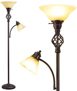 Torchiere Floor Lamp for Living Room, LED Standing Reading Light Yellow Glass Lampshade, 72" Vintage Tall Lamps for Corner Bedroom Home Office, Bulbs Included Torchiere Floor Lamp for Living Room, LED Standing Reading Light Yellow Glass Lampshade, 72" Vintage Tall Lamps for Corner Bedroom Home Office, Bulbs Included