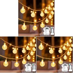 Globe Fairy Lights Battery Operated 33ft 80LED String Lights with Remote Waterproof Indoor Outdoor Hanging Decorative Christmas Lights for Home Party Patio Garden Wedding (Pack of 3) Globe Fairy Lights Battery Operated 33ft 80LED String Lights with Remote Waterproof Indoor Outdoor Hanging Decorative Christmas Lights for Home Party Patio Garden Wedding (Pack of 3)