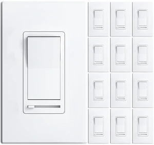 Dimmer Light Switch 12 Pack, 1-Pole or 3-Way, Horizontal Slide, White ETL listed, wall plate included, slide for 150W LED/CFL and 600W incandescent/halogen, dimmable light switch Dimmer Light Switch 12 Pack, 1-Pole or 3-Way, Horizontal Slide, White ETL listed, wall plate included, slide for 150W LED/CFL and 600W incandescent/halogen, dimmable light switch