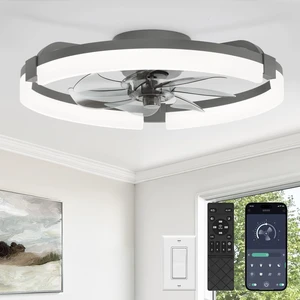 20" Ceiling Fans with Lights, Low Profile Fandelier for Bedroom Flush Mount Fan Light, Stepless Dimmable, App/Remote Control, 3 CCT Led, 6 Speeds, Quiet Reversible DC Motor, Grey 20" Ceiling Fans with Lights, Low Profile Fandelier for Bedroom Flush Mount Fan Light, Stepless Dimmable, App/Remote Control, 3 CCT Led, 6 Speeds, Quiet Reversible DC Motor, Grey
