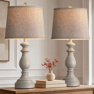 Traditional Table Lamp Set of 2, Rustic Farmhouse Table Lamps for Living Room Bedroom, 27" Bedside Desk Lamps Vintage Nightstand Lamps with Linen Shades, Antique Grey Traditional Table Lamp Set of 2, Rustic Farmhouse Table Lamps for Living Room Bedroom, 27" Bedside Desk Lamps Vintage Nightstand Lamps with Linen Shades, Antique Grey