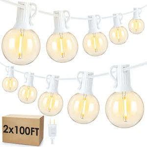 200Ft(2x100Ft) LED Outdoor String Lights, Dimmable G40 Globe Patio Lights with 100+5 2700K Waterproof Bulbs for Balcony-White Cord 2 Pack 200Ft(2x100Ft) LED Outdoor String Lights, Dimmable G40 Globe Patio Lights with 100+5 2700K Waterproof Bulbs for Balcony-White Cord 2 Pack