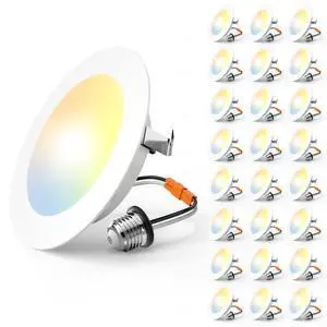 Recessed Lighting 4 Inch, 24 Pack 5CCT Flat LED Can Lights, White Flat Trim, 7W=60W, 700LM, 2700K/3000K/4000K/5000K/6000K Selectable, Dimmable, Easy Install, IC & Damp Rated, ETL & FCC Recessed Lighting 4 Inch, 24 Pack 5CCT Flat LED Can Lights, White Flat Trim, 7W=60W, 700LM, 2700K/3000K/4000K/5000K/6000K Selectable, Dimmable, Easy Install, IC & Damp Rated, ETL & FCC