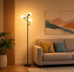 3 Globe Floor Lamp for Living Room, Swing Arms Standing Tree Lamp 3000K Warm White Light, 3 LED Bulbs Included, Adjustable Orb Glass Shade Mid Modern Lamp for Bedroom/Office, Matt Black 3 Globe Floor Lamp for Living Room, Swing Arms Standing Tree Lamp 3000K Warm White Light, 3 LED Bulbs Included, Adjustable Orb Glass Shade Mid Modern Lamp for Bedroom/Office, Matt Black