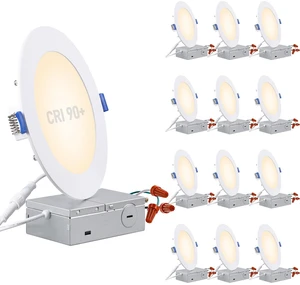12-Pack 6 Inch Ultra-Thin LED Recessed Light, CRI90 12W, 3000K Aluminum, 5%-100% Dimmable, ETL & ES & FCC & IC, Slim LED Downlight with Junction Box, Warm White 12-Pack 6 Inch Ultra-Thin LED Recessed Light, CRI90 12W, 3000K Aluminum, 5%-100% Dimmable, ETL & ES & FCC & IC, Slim LED Downlight with Junction Box, Warm White