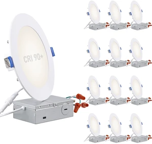 12-Pack 6 Inch Ultra-Thin LED Recessed Light, CRI90 12W, 4000K Aluminum, 5%-100% Dimmable, ETL & ES & FCC & IC, Slim LED Downlight with Junction Box, Cool White 12-Pack 6 Inch Ultra-Thin LED Recessed Light, CRI90 12W, 4000K Aluminum, 5%-100% Dimmable, ETL & ES & FCC & IC, Slim LED Downlight with Junction Box, Cool White