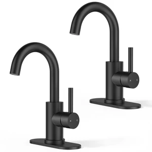 Matte Black Bathroom Faucet 1 Hole 2 Pack Single Handle Sink Faucet with 6-inch Deck Plate for 1 or 3 hole(4-inch centerset)Sink Setup, Supply Lines and Drain, Swivel for Bar Kitchen RV Vanity Matte Black Bathroom Faucet 1 Hole 2 Pack Single Handle Sink Faucet with 6-inch Deck Plate for 1 or 3 hole(4-inch centerset)Sink Setup, Supply Lines and Drain, Swivel for Bar Kitchen RV Vanity
