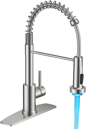 LED Kitchen Sink Faucet, with 3 Modes Sprayer, Brushed Nickel Stainless Steel Single Handle, with LED Light Sprayer, Commercial Spring Pot Filler Faucet for Kitchen Sink, Laundry Rv Bar LED Kitchen Sink Faucet, with 3 Modes Sprayer, Brushed Nickel Stainless Steel Single Handle, with LED Light Sprayer, Commercial Spring Pot Filler Faucet for Kitchen Sink, Laundry Rv Bar