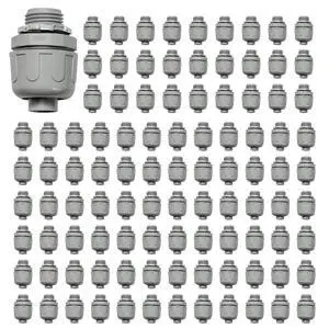 Conduit Connectors, 1/2 Inch, Straight, Grey, 100-Pack Liquid Tight Connector, NPT, Non-Metallic, for PVC Electrical Flexible Conduit Fittings, 180 Degree, UL Listed Conduit Connectors, 1/2 Inch, Straight, Grey, 100-Pack Liquid Tight Connector, NPT, Non-Metallic, for PVC Electrical Flexible Conduit Fittings, 180 Degree, UL Listed