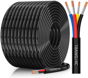 18 Gauge Wire, 18/4 Conductor Tinned Copper Electrical Wire, 100FT Flexible, Waterproof, Flame Retardant, Low Voltage 18 AWG Stranded PVC 4 Wire Cable for Automotive, RV, Marine, RGB LED Strip 18 Gauge Wire, 18/4 Conductor Tinned Copper Electrical Wire, 100FT Flexible, Waterproof, Flame Retardant, Low Voltage 18 AWG Stranded PVC 4 Wire Cable for Automotive, RV, Marine, RGB LED Strip