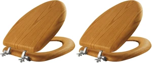 Mayfair Natural Oak Veneer Toilet Seat with Chrome Hinges, Elongated, Wood (Pack of 2) Mayfair Natural Oak Veneer Toilet Seat with Chrome Hinges, Elongated, Wood (Pack of 2)