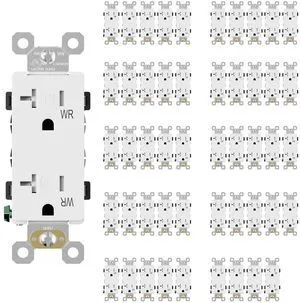 Glossy White Decorator Wall Receptacle Outlets, TR Tamper Resistant & WR Weather Resistant Outlet, 20 Amp Electrical Outlets, Self-grounding, 125V, 2 Pole 3 Wire, 5-20R, UL Listed, 50 Pack Glossy White Decorator Wall Receptacle Outlets, TR Tamper Resistant & WR Weather Resistant Outlet, 20 Amp Electrical Outlets, Self-grounding, 125V, 2 Pole 3 Wire, 5-20R, UL Listed, 50 Pack