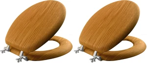 Mayfair Natural Oak Veneer Toilet Seat with Chrome Hinges, Round, Wood (Pack of 2) Mayfair Natural Oak Veneer Toilet Seat with Chrome Hinges, Round, Wood (Pack of 2)