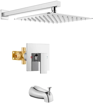 10 Inch Shower Faucet Set,Bathtub Faucet Kit,Chrome Polish Shower Tub Faucet Set,Male Threads Rough-In Valve,Square Head Shower System 10 Inch Shower Faucet Set,Bathtub Faucet Kit,Chrome Polish Shower Tub Faucet Set,Male Threads Rough-In Valve,Square Head Shower System