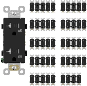 Glossy Black Decorator Wall Receptacle Outlets, TR Tamper Resistant & WR Weather Resistant Outlet, 20 Amp Electrical Outlets, Self-grounding, 125V, 2 Pole 3 Wire, 5-20R, UL Listed, 50 Pack Glossy Black Decorator Wall Receptacle Outlets, TR Tamper Resistant & WR Weather Resistant Outlet, 20 Amp Electrical Outlets, Self-grounding, 125V, 2 Pole 3 Wire, 5-20R, UL Listed, 50 Pack