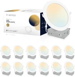 12 Pack 7 Inch LED Recessed Lighting, 5CCT Canless Wafer, White 2700K-6000K Selectable, 5%-100% Dimmable, Ultra-thin, Metal housing 1300LM 16W, IC & Damp Rated, ETL & FCC 50000h Life Span 12 Pack 7 Inch LED Recessed Lighting, 5CCT Canless Wafer, White 2700K-6000K Selectable, 5%-100% Dimmable, Ultra-thin, Metal housing 1300LM 16W, IC & Damp Rated, ETL & FCC 50000h Life Span