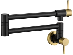 Pot Filler Faucet Black and Gold for Kitchen Over Stove 22.5 Inch Wall Mount Folding Stretchable Kitchen Stainless Steel Pot Filler Double Joint Swing Arm Two Handles NPT Pot Filler Faucet Black and Gold for Kitchen Over Stove 22.5 Inch Wall Mount Folding Stretchable Kitchen Stainless Steel Pot Filler Double Joint Swing Arm Two Handles NPT