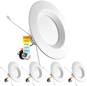 5/6 Inch LED Recessed Retrofit Downlight, 14W=90W, 1100 LM (4 Pack) Smooth Trim, 5CCT Color Selectable 2700K-5000K, Dimmable Can Light, 1100 Lumens, Wet Rated, Energy Star 5/6 Inch LED Recessed Retrofit Downlight, 14W=90W, 1100 LM (4 Pack) Smooth Trim, 5CCT Color Selectable 2700K-5000K, Dimmable Can Light, 1100 Lumens, Wet Rated, Energy Star