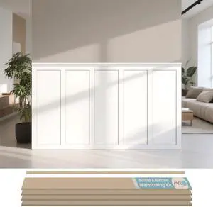 MDF Premade Paintable Board and Batten Wainscoting Kit, 189 x 54 in Molding Slat with Edge Strip, Lightweight, Paintable, Impact-Resistant, Easy to Install, Ideal for Living Rooms, Bedrooms MDF Premade Paintable Board and Batten Wainscoting Kit, 189 x 54 in Molding Slat with Edge Strip, Lightweight, Paintable, Impact-Resistant, Easy to Install, Ideal for Living Rooms, Bedrooms