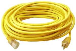 Outdoor Extension Cord Durable Vinyl Jacket for For Farm, Ranch & Workshop - Lighted End With Reinforced Blades - SJTW, Yellow - 12 Gauge, 3 Prong - 100 Feet Outdoor Extension Cord Durable Vinyl Jacket for For Farm, Ranch & Workshop - Lighted End With Reinforced Blades - SJTW, Yellow - 12 Gauge, 3 Prong - 100 Feet