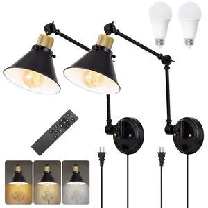 Dimmable Wall Sconce, Remote Control Plug in Wall Sconces Dimming 10%-100% and Adjustable Color Temperature 2700K-6000K, Swing Arm Wall Lights with Plug in Cord, UL Listed(2 Pack, 2 Bulbs) Dimmable Wall Sconce, Remote Control Plug in Wall Sconces Dimming 10%-100% and Adjustable Color Temperature 2700K-6000K, Swing Arm Wall Lights with Plug in Cord, UL Listed(2 Pack, 2 Bulbs)