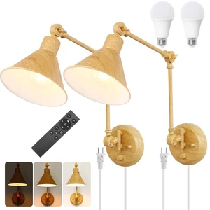 Dimmable Wall Sconce, Remote Control Plug in Wall Sconce Dimming 10%-100% and Adjustable Color Temperature 2700K-6000K, Swing Arm Wall Lights with Plug in Cord, UL Listed(2 Pack, Oak Color) Dimmable Wall Sconce, Remote Control Plug in Wall Sconce Dimming 10%-100% and Adjustable Color Temperature 2700K-6000K, Swing Arm Wall Lights with Plug in Cord, UL Listed(2 Pack, Oak Color)