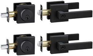 Exterior Door Lock Set with Deadbolt, Keyed Alike Door Handle with Lock, Heavy Duty Matte Black Door Knob and Deadbolt Combo for Front Entry Door, 2 Pack Exterior Door Lock Set with Deadbolt, Keyed Alike Door Handle with Lock, Heavy Duty Matte Black Door Knob and Deadbolt Combo for Front Entry Door, 2 Pack