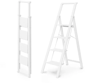 4 Step Ladders for Home, 300lbs Load, 37'' Top Step, White 9ft Reach; For Closets, Kitchens; Anti-Slip Feet Suit Wood, Tile, Carpet; Rigid Aluminum Pedals; Handrail Adds Balance 4 Step Ladders for Home, 300lbs Load, 37'' Top Step, White 9ft Reach; For Closets, Kitchens; Anti-Slip Feet Suit Wood, Tile, Carpet; Rigid Aluminum Pedals; Handrail Adds Balance