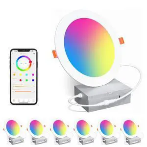 Smart Recessed Lighting 6 Inch RGBCW Color Changing 16W LED Downlight with Junction Box,1350 Lumen Recessed Ceiling Light Compatible with Alexa,Dimmable by Bluetooth Control -6Pack Smart Recessed Lighting 6 Inch RGBCW Color Changing 16W LED Downlight with Junction Box,1350 Lumen Recessed Ceiling Light Compatible with Alexa,Dimmable by Bluetooth Control -6Pack