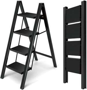 Aluminum Step Stool Foldable,4 Step Ladder (Black) Lightweight Portable step ladder with Anti-Slip Wide Pedal,330lbs Capacity Ladder for Household,Office,Kitchen Aluminum Step Stool Foldable,4 Step Ladder (Black) Lightweight Portable step ladder with Anti-Slip Wide Pedal,330lbs Capacity Ladder for Household,Office,Kitchen