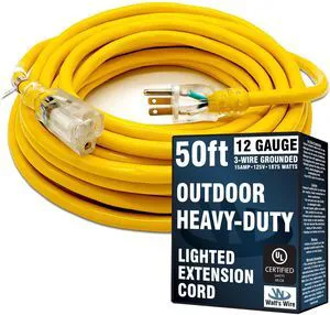 50 ft Outdoor Extension Cord - 12 Gauge Heavy Duty Extension Cord Lighted Outdoor Extension Cords 50' Grounded 50 ft Outdoor Extension Cord - 12 Gauge Heavy Duty Extension Cord Lighted Outdoor Extension Cords 50' Grounded