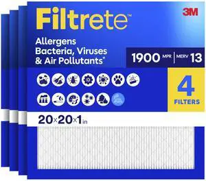 20x20x1 Air Filter, MERV 13 MPR 1900, Allergens, Bacteria, Viruses & Air Pollutants, 3-Month AC/Furnace Filters, Cleaner Air Reliable Airflow, 4 HVAC Filters(Act Size 19.62x19.62x0.78 in) 20x20x1 Air Filter, MERV 13 MPR 1900, Allergens, Bacteria, Viruses & Air Pollutants, 3-Month AC/Furnace Filters, Cleaner Air Reliable Airflow, 4 HVAC Filters(Act Size 19.62x19.62x0.78 in)