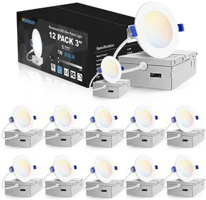 12 Pack 3 inch Recessed Lighting, 5CCT, 2700K-5000K Selectable LED Recessed Light with Junction Box, Dimmable Canless Wafer Downlight, LED Ceiling Light ETL Certificated 12 Pack 3 inch Recessed Lighting, 5CCT, 2700K-5000K Selectable LED Recessed Light with Junction Box, Dimmable Canless Wafer Downlight, LED Ceiling Light ETL Certificated