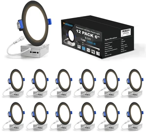 12 Pack 6 inch Recessed Lighting, 5CCT, 3W Eqv 120W, 1080LM LED Recessed Light Black, 2700K-5000K Selectable, 1Dimmable Canless Wafer Downlight, LED Ceiling Light ETL Certificated 12 Pack 6 inch Recessed Lighting, 5CCT, 3W Eqv 120W, 1080LM LED Recessed Light Black, 2700K-5000K Selectable, 1Dimmable Canless Wafer Downlight, LED Ceiling Light ETL Certificated
