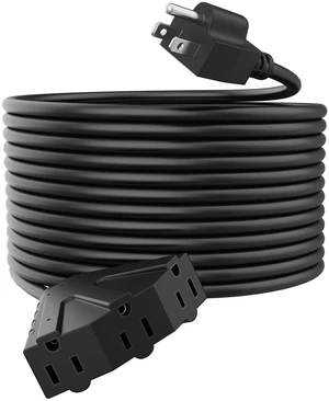 100FT Outdoor Extension Cord with Multiple Outlets | 14 Gauge, 3-Outlet, SJTW, 15A 14AWG 1875W SJTW, ETL Listed - Great for Garage, Garden and Home, Black 100FT Outdoor Extension Cord with Multiple Outlets | 14 Gauge, 3-Outlet, SJTW, 15A 14AWG 1875W SJTW, ETL Listed - Great for Garage, Garden and Home, Black