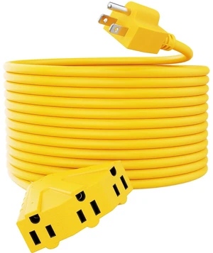 100FT Outdoor Extension Cord with Multiple Outlets | 14 Gauge, 3-Outlet, SJTW, 15A 14AWG 1875W SJTW, ETL Listed - Great for Garage, Garden and Home, Yellow 100FT Outdoor Extension Cord with Multiple Outlets | 14 Gauge, 3-Outlet, SJTW, 15A 14AWG 1875W SJTW, ETL Listed - Great for Garage, Garden and Home, Yellow