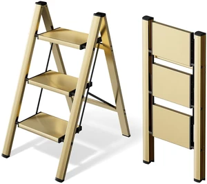 Aluminum Step Stool Foldable,3 Step Ladder (Gold) Lightweight Portable step ladder with Anti-Slip Wide Pedal,330lbs Capacity Ladder for Household,Office,Kitchen Aluminum Step Stool Foldable,3 Step Ladder (Gold) Lightweight Portable step ladder with Anti-Slip Wide Pedal,330lbs Capacity Ladder for Household,Office,Kitchen