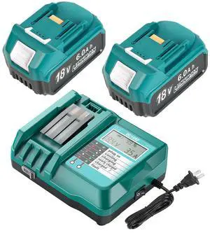 2 Pack 18V 6.0Ah Battery with DC18RC Charger Replace for Makita Batteries Long runtime,LCD display with cooling fan USB port charger,stable performance,safety protection,compatible with Makita tools 2 Pack 18V 6.0Ah Battery with DC18RC Charger Replace for Makita Batteries Long runtime,LCD display with cooling fan USB port charger,stable performance,safety protection,compatible with Makita tools