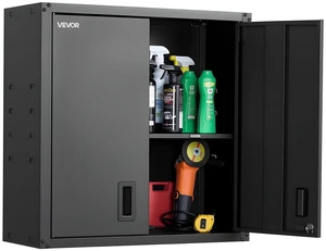 Metal Wall Cabinet, 30W x 12.2D x 30H Inch, Steel Floating Hanging Storage Cabinet with Locking Doors and Adjustable Shelf for Garage, Basement, Kitchen, Warehouse Assembly Required, Black Metal Wall Cabinet, 30W x 12.2D x 30H Inch, Steel Floating Hanging Storage Cabinet with Locking Doors and Adjustable Shelf for Garage, Basement, Kitchen, Warehouse Assembly Required, Black