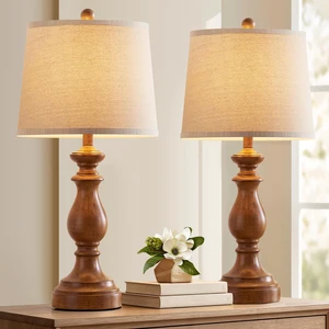 Traditional Table Lamp Set of 2, Rustic Farmhouse Table Lamps for Living Room Bedroom, 27" Bedside Desk Lamps Vintage Nightstand Lamps with Linen Shades, Wood Grain Traditional Table Lamp Set of 2, Rustic Farmhouse Table Lamps for Living Room Bedroom, 27" Bedside Desk Lamps Vintage Nightstand Lamps with Linen Shades, Wood Grain