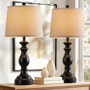 Traditional Table Lamp Set of 2, Rustic Farmhouse Table Lamps for Living Room Bedroom, 27" Bedside Desk Lamps Vintage Nightstand Lamps with Linen Shades, Matte Black Traditional Table Lamp Set of 2, Rustic Farmhouse Table Lamps for Living Room Bedroom, 27" Bedside Desk Lamps Vintage Nightstand Lamps with Linen Shades, Matte Black