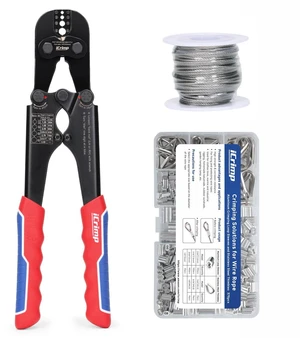 iCrimp 1608MC Wire Rope Crimper w/Built-In Cutter, 3/64"1/8", Rope Kit Kit includes crimper tool, storage case with 330 aluminum loop sleeves & 45 stainless steel thimbles, plus 15m wire rope iCrimp 1608MC Wire Rope Crimper w/Built-In Cutter, 3/64"1/8", Rope Kit Kit includes crimper tool, storage case with 330 aluminum loop sleeves & 45 stainless steel thimbles, plus 15m wire rope